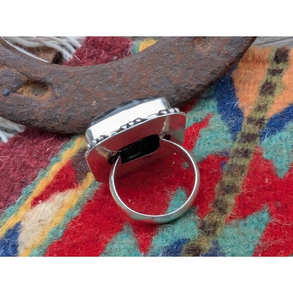 Vintage Black Agate Chunky Ring Size 8 - Picture 5 of 10